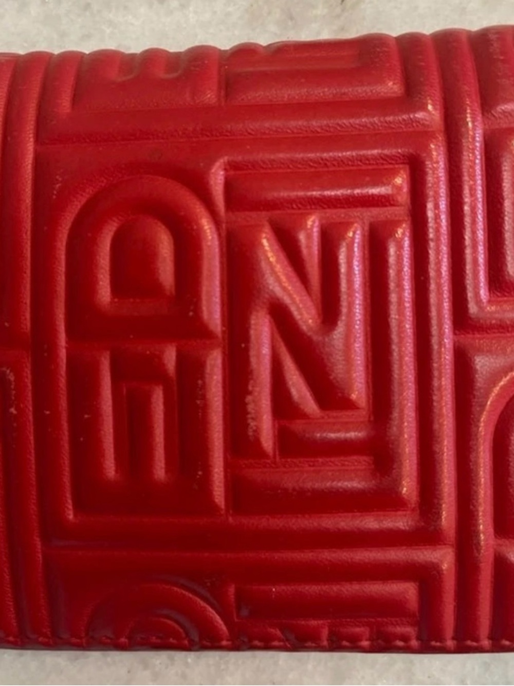 Fendi Red Embossed FF Logo Leather Clutch w/ Metal chain crossbody - Picture 7 of 12